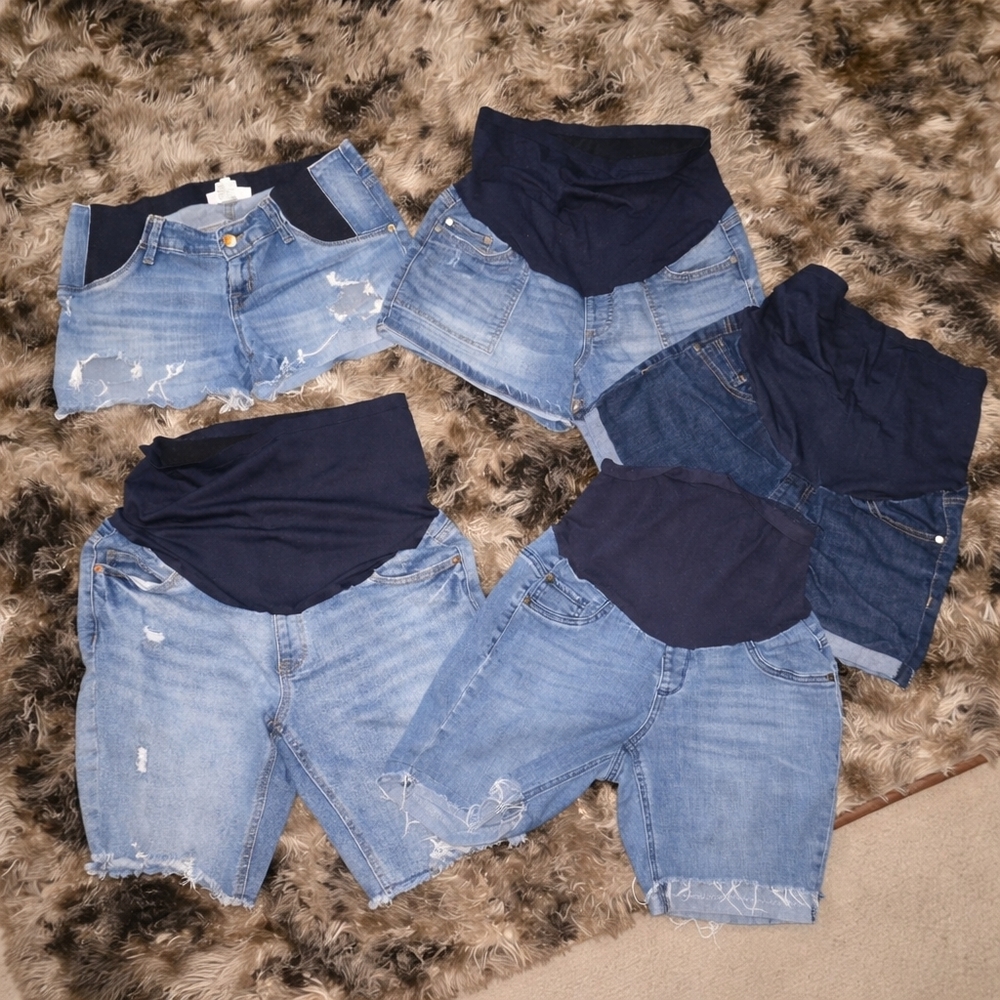 7 Maternity Denim Shorts Bundle with Belly Panels Summer Maternity - Picture 3 of 3